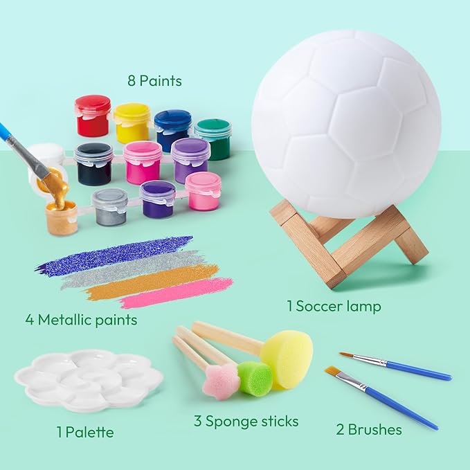 Klever Kits DIY 3D Soccer Night Light, Paint Your Own Soccer Lamp Kit Arts and Crafts Kit, School Activities, Birthday Gifts for Kids Girls Boys Aged 6 7 8 9 10