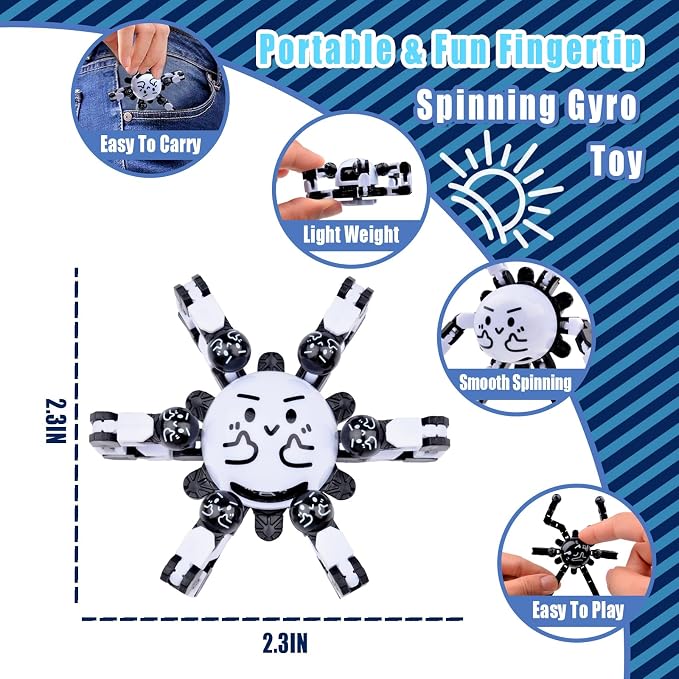 Transformable Fidget Spinners Toys for Adults and Kids,Cool Fingertip Gyros Travel Toys,Sensory Toy for Teens Boys Age 8-12 ADHD Autism Relief Stress Toy,Birthdays Gifts Stocking Stuffers
