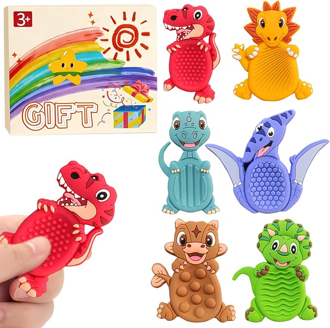 6pcs Dinosaur Sensory Fidget Stress Toys, Autism Calming Special Education Classroom Travel Essentials, Boy Girl Birthday Gifts Party Favor
