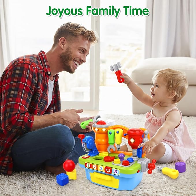 Toys for 1 Year Old Boy, Musical Toy Tool Bench, 1 2 3 Years old Boy Gifts | Montessori Toys with Sound Lights Effect, Shape Sorter, Christmas Birthday Gift for Boy Girl,Engineer Pretend Play Workbench