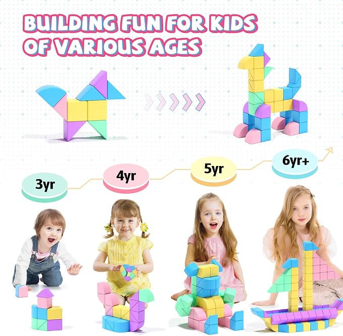 40Pcs Magnetic Blocks,Montessori STEM Toys, Ideal Gifts for Kids Ages 3+