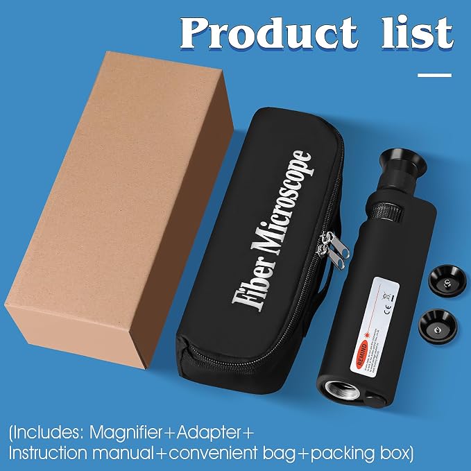 4-Piece Set Fiber Cleaning Tool kit Handheld Fiber Microscope 400x | Fiber Magnifying Glass Fiber Jumper end face Cleaning Box one Click Fiber Cleaning Pen