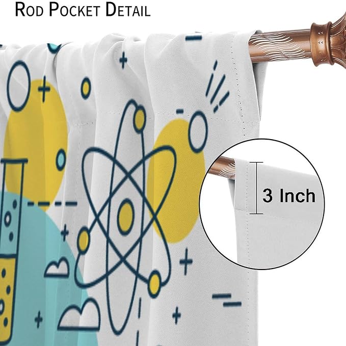 Science Window Curtains, Chemistry Chemical Science Pharmacy Research Room Darkening Door Window Rod Pocket Curtain for Girls Boys Kids Bedroom Study Room Classroom Set 2 Panels,63x72 Inches