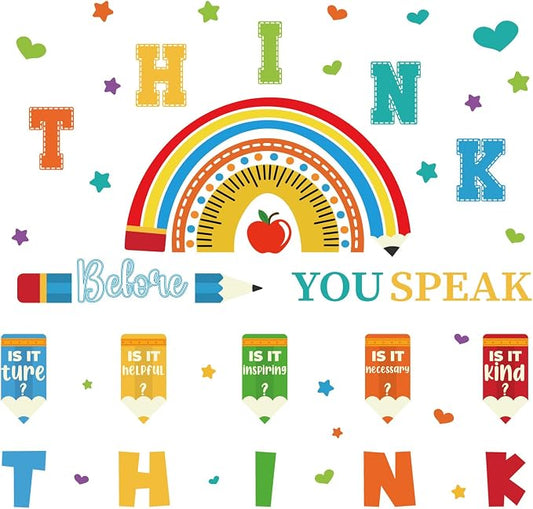 LHIUEM Inspirational Quotes Wall Sticker Think Before You Speak Wall Decal | Positive Self-Affirmations Window Clings Colorful Mental Health Decoration Motivational Phrases Vinyl Sticker for Kid Room