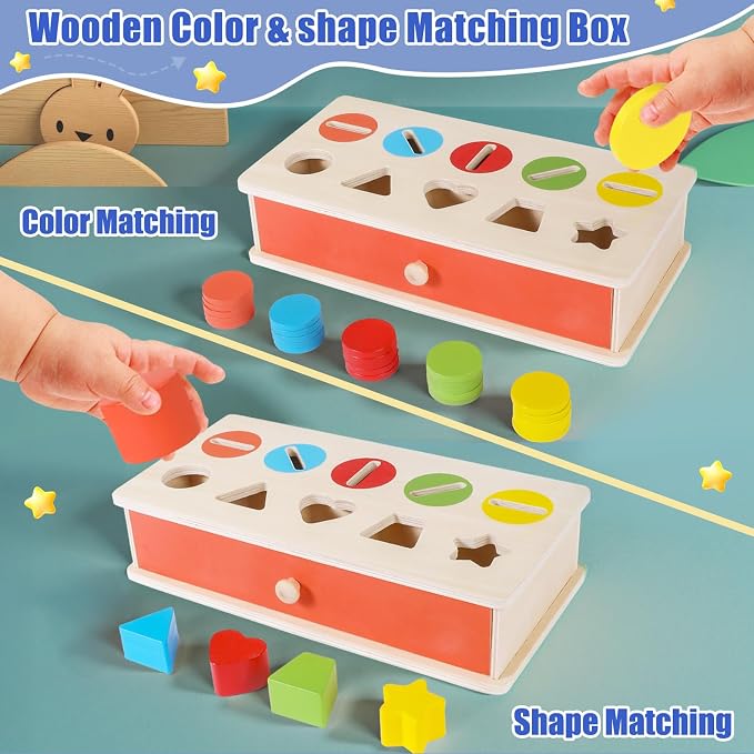 Wooden Color Shape Sorting Matching Toys, Shape Sorters for Toddlers | Fine Motor Skills Early Learning Montessori Toys, Gift for 3 4 5 6 Year Old Boy Girl Kid Gifts