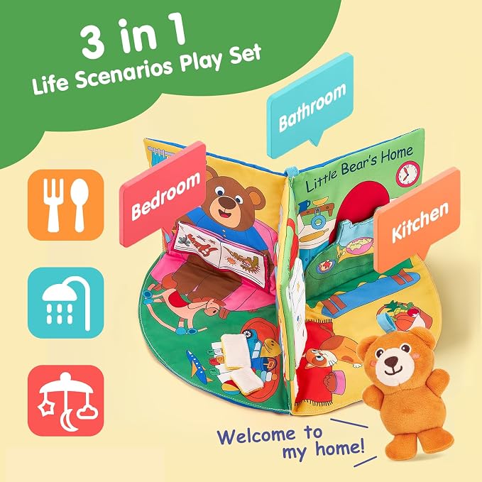 hahaland 3D Book for 0-12 Months Soft Cloth Interactive Activity Baby Book | Sensory Montessori Toys for 1 Year Old Educational Travel Toy Gifts for 6 9 Months Toddler Baby Girls Boys