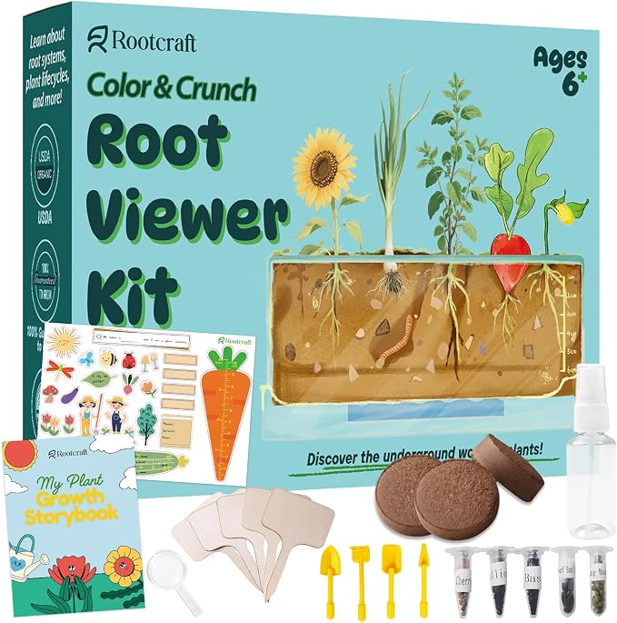 Root Viewer Kit for Kids - Science STEM Toys with Fun Stickers & Storybook, Craft Planting Kits for Ages 4-12, Birthday Gifts for Girls & Boys 4 5 6 7 8 9 10 Year Old(A Size)