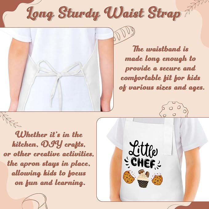 R HORSE 2 Pieces Kid Apron and Chef Hat Set, Dress up Pretend Play Toy | White Little Chef Adjustable Children Kitchen Apron Set, Ideal for Cooking, Baking, Painting, Training, Cooking Birthday Gift