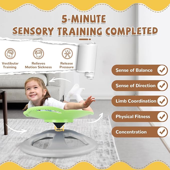 Zhenx Spinning Chair for Autistic Kids with Handles - Autism Sensory Toy | 220LBS Capacity Sensory Swivel Seat for ADHD Kids, Autism Sensory Products, Calming Gift Improve Focus & Body Balanc (Green)