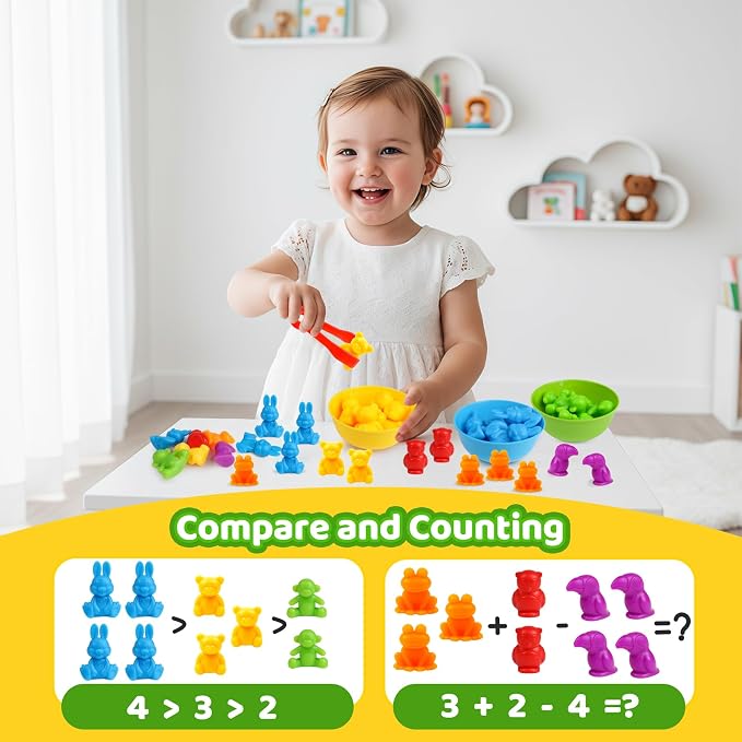 Counting Animals Color Sorting Matching Games with Sorting Bowls Montessori Sensory Early Educational Toys Learning Fine Motor Skill & Counting Math Toys Gift for 3 4 5 Year Old Boys Girls