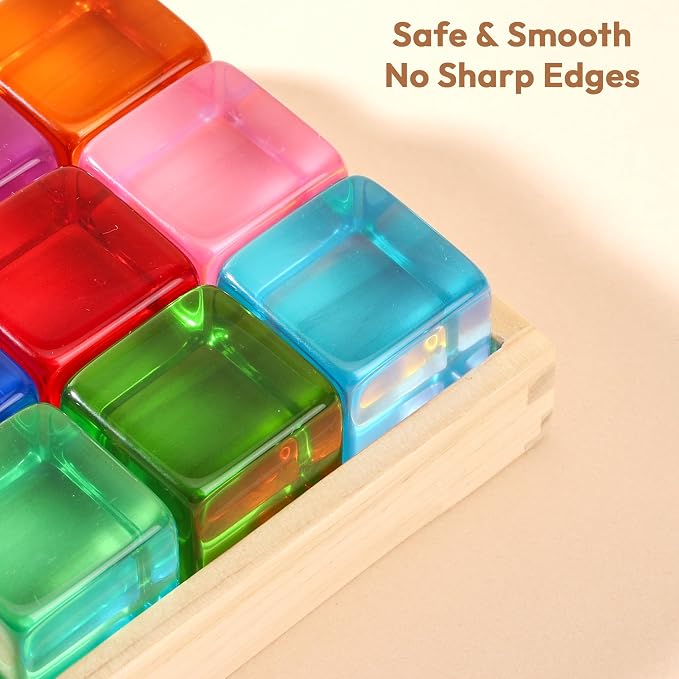 Woodtoe Large Building Blocks, Montessori Sensory Blocks for Toddlers 1-4 | Rainbow Acrylic Block Set, Montessori Toys for 1 2 3 Year Old Boy Girl, No Choking Hazard, Early Learning Kids Birthday Gifts