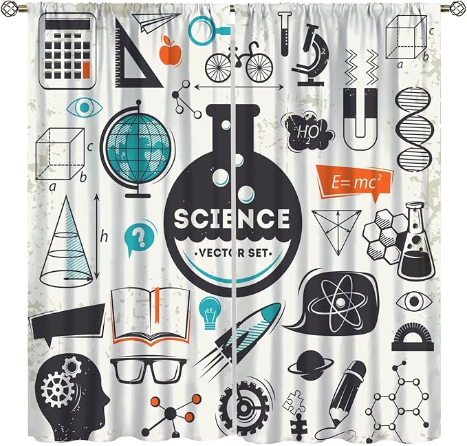 Science Bedroom Curtains, Chemistry Science Pharmacy Research Blackout Rod Pocket Window Drapes for Childs Girls Boys Bedroom Living Room Home Set 2 Panels,42x54 Inches