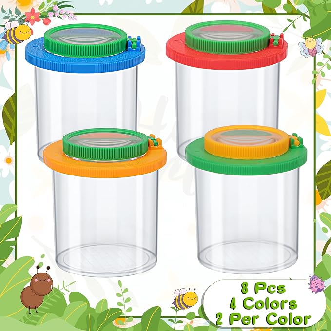 Coopay 8 Pieces Magnifying Insect Box Bug Viewer Critter Insect Cage Bug Magnifier Container Bug Catcher Cage Bug Jar Collecting Kit for Children, Kids Science Nature Exploration Tools