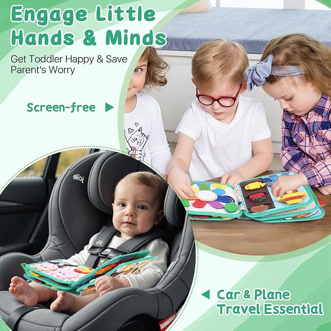 Cobelae Busy Book for Toddlers 1-3, Montessori Toys for 1 Year Old | Felt Toddler Busy Board, Travel Toys for 1-3, Sensory Learning Quiet Activity Book, Gifts for Baby Age 1+