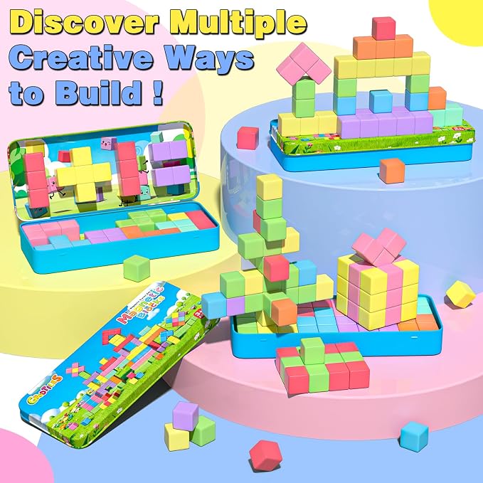 Goodtiles Mini Magnetic Blocks, Travel Outdoor Toys with Box | Candy colors, PP plastic, for Kids Ages 3-8, 0.8 inch