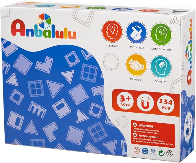 Anbalulu 134PCS Magnetic Building Tiles, Gift for Boys and Girls Ages 3+ | Durable STEM Toys with Strong Magnets for Kids, Educational Building Blocks for Group Play Activities