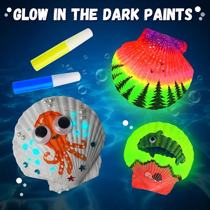 Eleanore's Diary Kids Sea Shell Painting Kit Glow in the Dark Painting | Crafts for Boys Girls - DIY Creative Art Activities Toys Gifts for Age 4 5 6 7 8 9 10 11 12 Year Old - Birthday Holiday Party