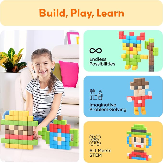 PicassoTiles 108 Piece Magnetic Cubes, 1 Inch STEM Building Set for Kids 3+ | 50+ design idea book included, hidden connector construction, BPA-free non-toxic materials, preschool ready, screen-free play