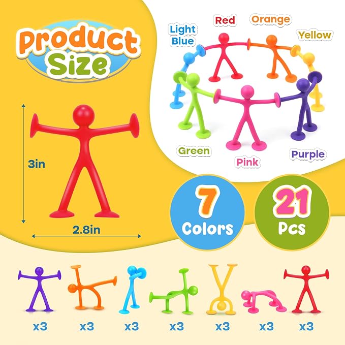 OleOletOy Suction Fidget Toys for Kids: 21 Pack Stretchy Sensory Toys | Bulk Classroom Prizes Box Toys for Student - Quiet Fidgets for Autism ADHD Calming - Goodie Bags Stuffers for Party Favors