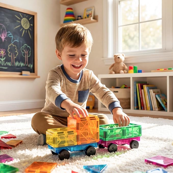 Bmag 2PCS Magnetic Car Set,Construction Vehicle Building Tiles,Magnet Toys Compatible with Magnetic Tiles,STEM Educational Toys for Boys and Girls