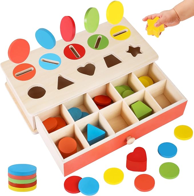 Wooden Color Shape Sorting Matching Toys, Shape Sorters for Toddlers | Fine Motor Skills Early Learning Montessori Toys, Gift for 3 4 5 6 Year Old Boy Girl Kid Gifts