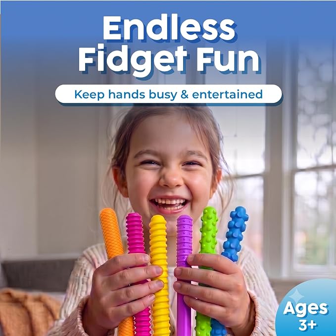 BUNMO Silicone Sensory Toys – 6 Pack Fidget Worms Toy Set | Stretchy Noodles for Kids | Bright, Textured, Fun Stretchy String Noodles Fidget Toy for Tactile Play | Sensory Toys for Kids 5-7