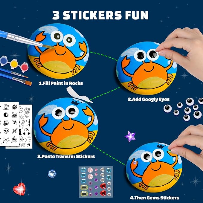 EPUMP Rock Painting Kit for Kids - Glow in The Dark Arts and Crafts Supplies Kits for Girls Boys - Kids Activities Creative Art Set Birthday Gifts DIY Paint Toys for Age 6 7 8 9 10 11 12 Years Old