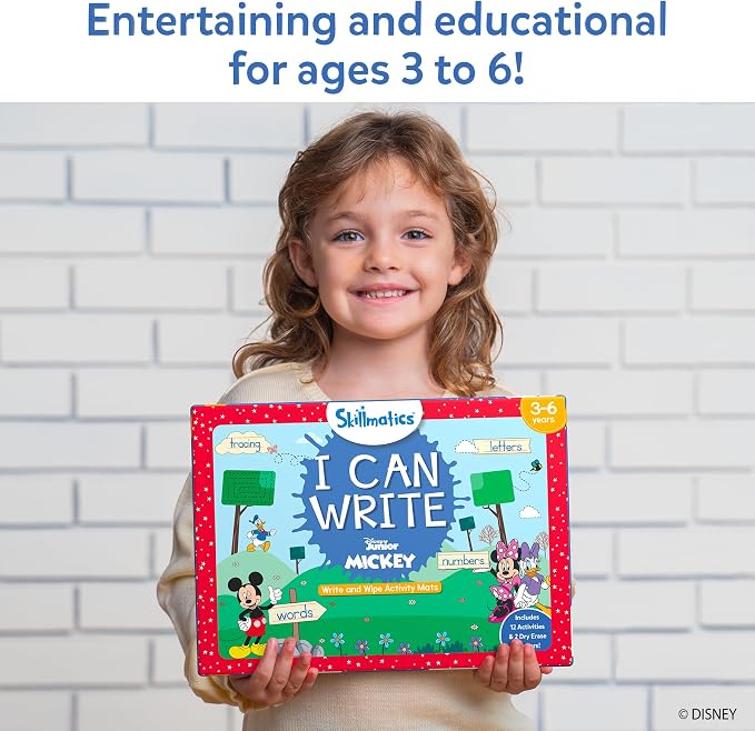 Skillmatics I Can Write – Mickey Mouse, Preschool Learning Activity Book | Disney Junior, Reusable Write and Wipe Mats, Educational Game, Montessori Gift for Toddlers & Preschoolers, Ages 3, 4, 5, 6