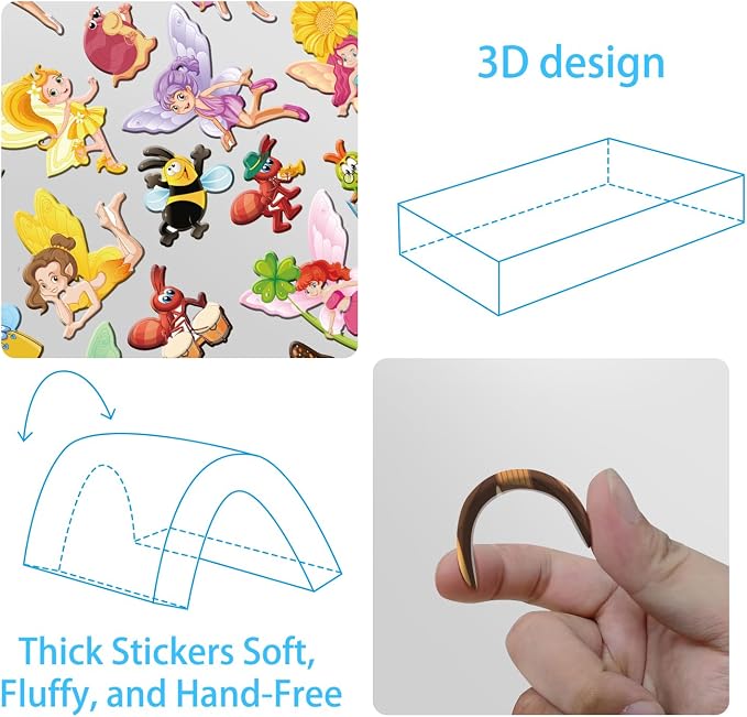 Kalysky Dress Up Sticker Books for Girls Ages 2-4 4-8, Reusable Puffy 3D Sticker Books for Toddlers 2-4 Years, Include Princess Mermaid Fairy and Fashion Girl,Activity Book for Toddlers 1-3