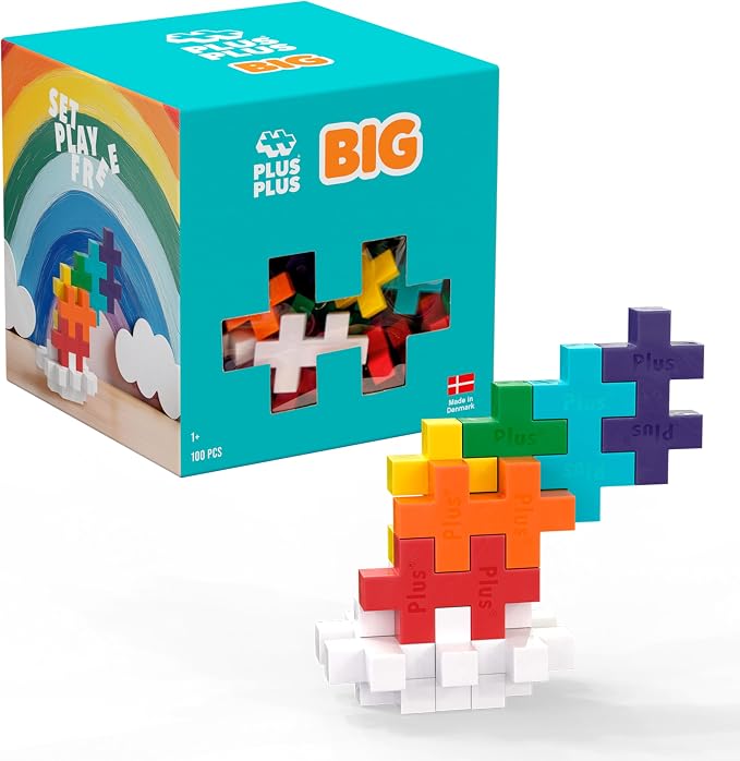 PLUS PLUS Big 100 Piece Rainbow Mix - Large Building Blocks for Toddlers | Quiet Stem Toys for Toddlers, Prek Classroom Essentials, Stem Bins for Classroom, Sensory Bins, Gifts for Girls & Boys
