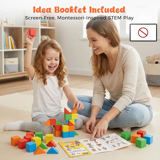 LovesTown 28PCS Large Magnet Building Blocks, 1.3inch, with a Storage Bag | STEM Building Toy, for Kids 3+, Montessori Learning Cubes, Fine Motor Skills, Creative Play