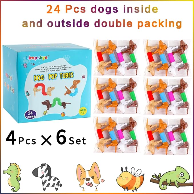 Dog pop Tubes fidgets,Dog Party Favors, Stocking Stuffers for Kids | dog toys for kids, toddler stocking stuffers,toys for autistic kids 5-7,easter egg fillers,easter egg stuffers