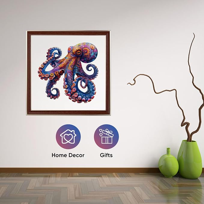 Mys Aurora Octopus Puzzles for Adults, 5MM Thick Jigsaw Puzzles 200 Pieces | Unique Shape Puzzle Ocean Wood Puzzles for Adults and Kids Birthday Gifts Family Game 11.2 * 11.2inch