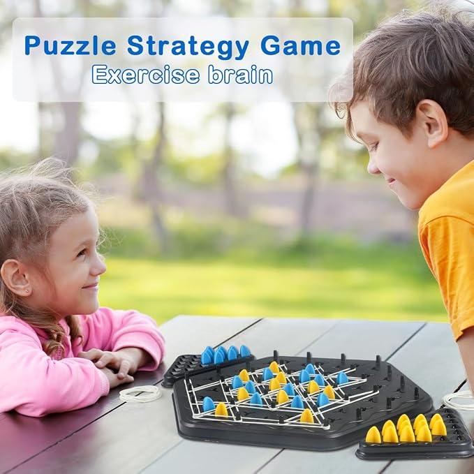 Chain Triangle Chess Game, Triangle Chain Strategy Game for Family Night | Triangle Game with Rubber Bands for Kids and Adults, 2 to 4 Players