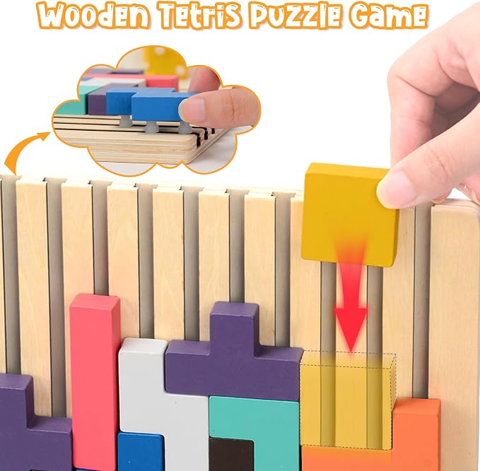 Wooden Stacking Puzzle Toy, Montessori Toys for 3+ Year Old, Wooden Brain Teaser Puzzles, 3D Russian Blocks, Educational Gift for Boys and Girls, Brain Teaser Activity for Home Decor & Toys & Games