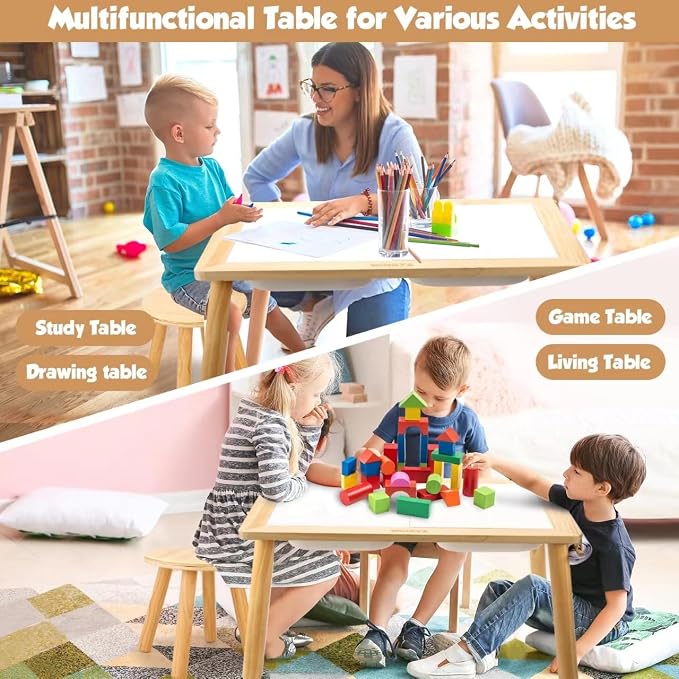 Sensory Table and 2 Chairs Set, Toddler Table with 3 Storage Bin FSC | Sand Water Table Graffiti Tabletop, Kids Art Table with Paper Holder, 7-in-1 Activity Table for Play Study Storage 1-8 Gifts