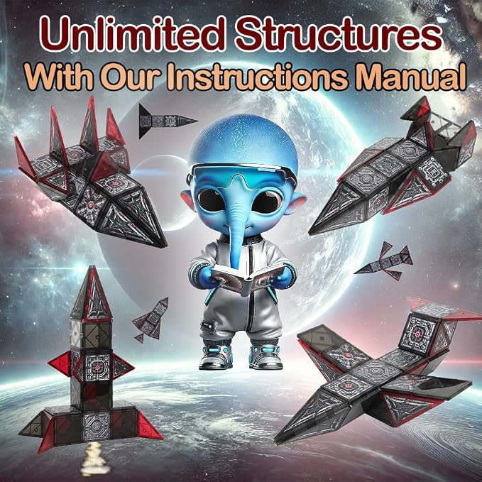 Little Pi Space Battleship Magnetic Tiles, Building Blocks for Kids
