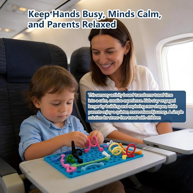 Silicone Sensory Board Fidget Toy Kids ADHD Anxiety 12 Strings Travel Bag | Food grade odorless silicone quiet compact handheld helps train kids fine motor skills for classroom car travel calming