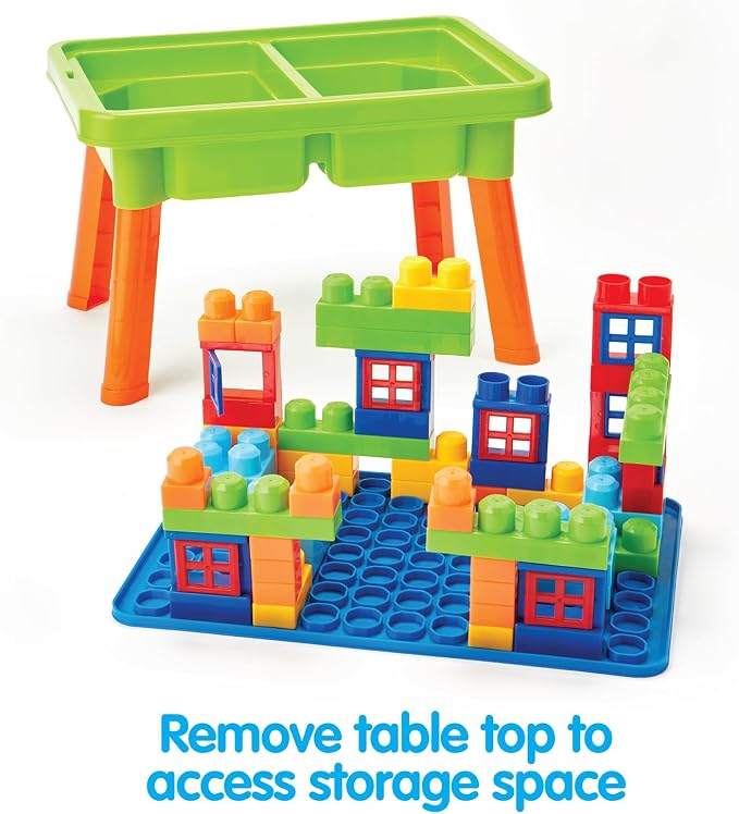 Kidoozie - Little Builders Activity Table | Flip the lid for a block-building surface, open it up for scoop-and-pour play - three sensory stations in one, Ages 2+
