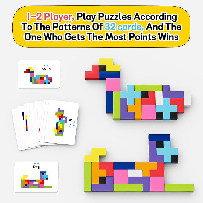 Wooden Block Stacking Games 120Pcs, 1-6 Players, Ages 4+ | 4 More Ways to Play Fast-Paced Building Block Game for Party Game Night, Classroom Challenging Board Games for kids (Blue)