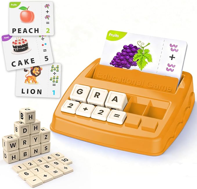 Educational Toys for Kids Ages 3-8, Matching Letter Spelling Game ABC Math Learning, Xmas Birthday Party Gifts for 3 4 5 6 7 8 Year Olds Boys and Girls Yellow