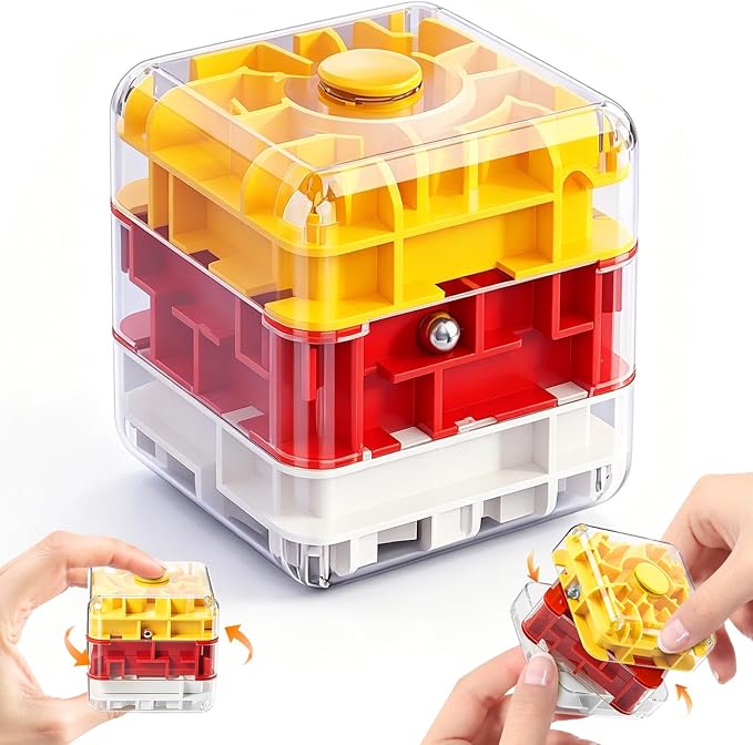 2-in-1 Fidget Spinner Maze Cube 3D Puzzle Brain Teaser 3 Level | Handheld Fidget Spinner Toy 3D Puzzle Cube Brain Teaser Game Stress Relief Anxiety Sensory Toy Travel Car Game Kids Adults