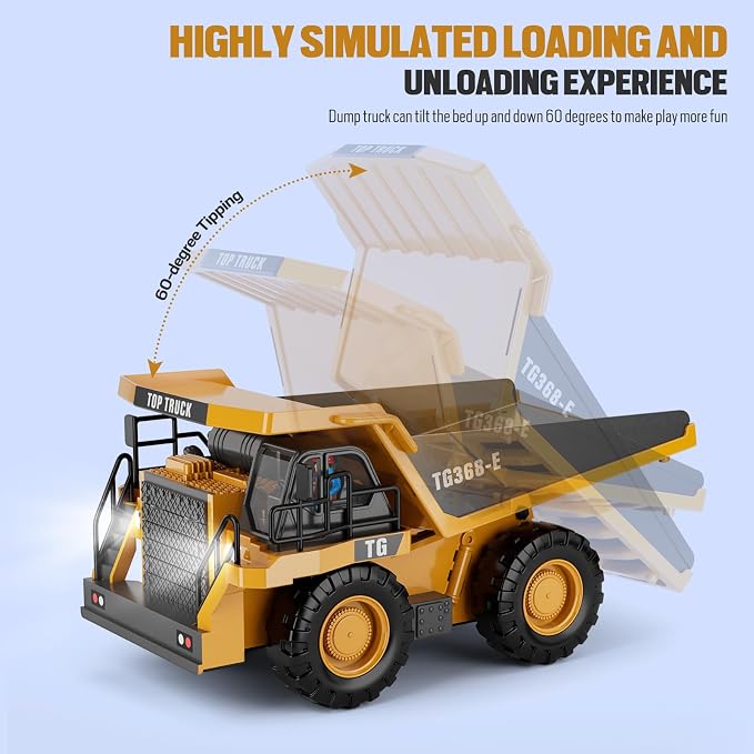 KIDMARKT RC Dump Truck Toy for Kids | 9-Channel Metal Construction Vehicle with Working Bed, Lights & Sounds, Rechargeable Remote Control Truck for Boys Ages 3-12, Durable STEM Gift for Birthday 2026