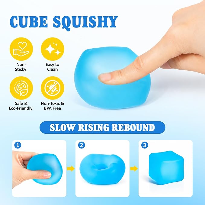 VISCOO 1 Pack Stress Cube, Slow Rising Cube Squishy for Stress Relief | Stress Balls for Adults Kids, Sensory Fidget Toy, Square Shape Squishy Balls for Classroom Prizes/ Party Favors (Blue)