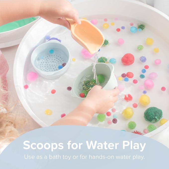 4 x Natural Mini Scoops for Messy Play | Kids Silicone Sensory Scoops | Kids Scoops Sensory Play | Messy Play Mud Kitchen Accessories | Suitable for 10 Months Plus | Tuff Tray Accessories