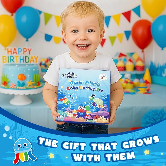 3 Otters Color Sorting Sensory Toys, Sea Animal Matching Game, 3PCS | for Toddlers, Fine Motor Practice, Color Recognition, Emotional Development, Confidence Building, and Classroom Fun