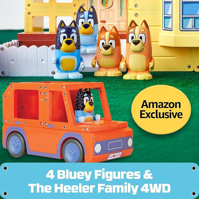 Tile Town Bluey Heeler Family Home Magnetic Tile Set, 52 Pieces | Includes Bluey & Bingo figures, action tiles, 1 vehicle; STEM building toy for kids ages 3+