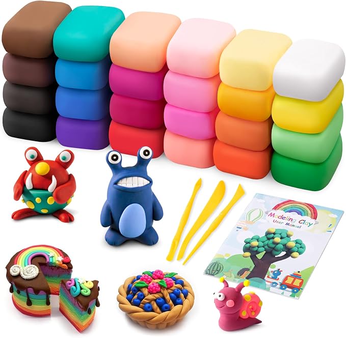 Air Dry Modeling Clay Kit - 24 Colors with 3 Sculpting Tools - Magic Foam Clay for Kids & Adults - DIY Molding Gift for Boys & Girls