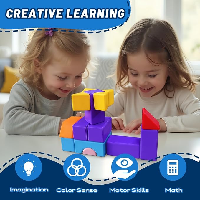 Pairez Toys Large Magnetic Building Blocks for Kids, 22pcs Magnet Toys | Toddlers Magnet Blocks in 8 Shapes & 8 Colors, 1.65in Large Building Set, Preschool Learning Toy for Boys & Girls Ages 3+