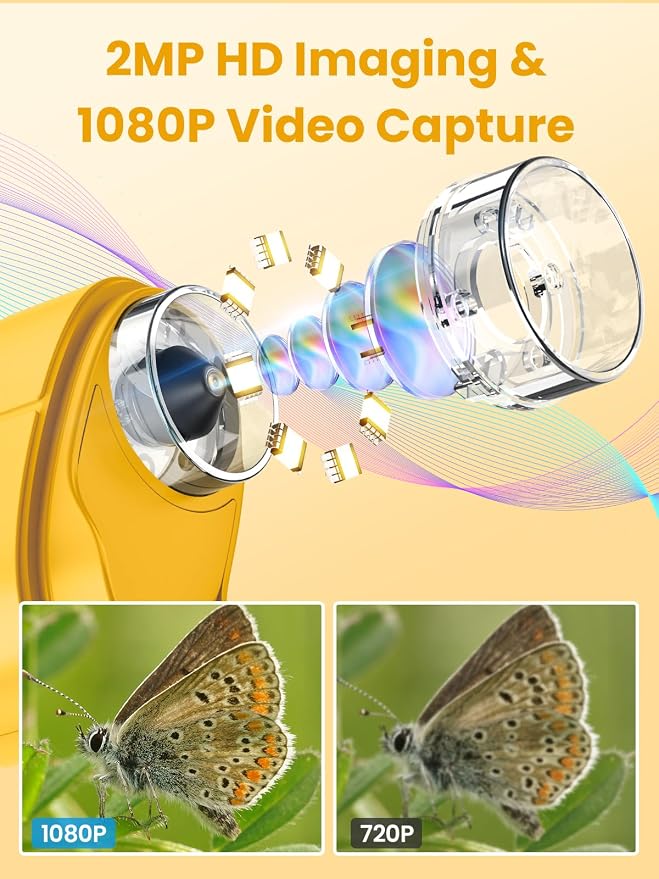 Microscope for Kids, 2.4 Inch Digital Microscope with 1000X Magnification, Handheld Camera Mini Pocket Magnifying Glass, Educational Birthday Gifts Toys for Ages 3+, Yellow